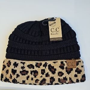 C.C Black and Tan Leopard Print Beanie